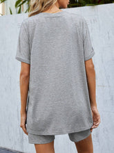 Women's Love Heart Printed V-Neck T-Shirt And Shorts Set